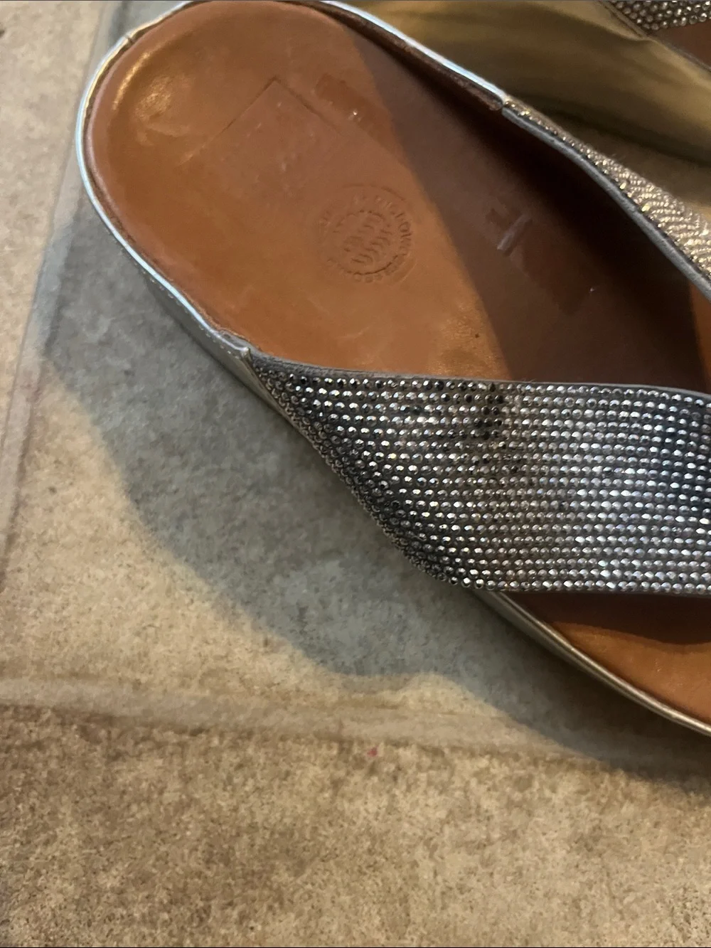 Women Fitflop Silver Lulu Glitz Thong Sandal Comfortable Orthopedic Leather